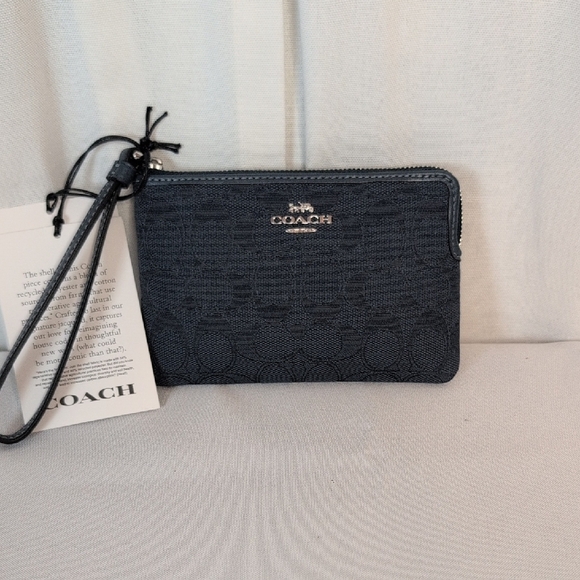 Coach Handbags - Coach Blue Demin Signature C Jacquard Wristlet NWT
